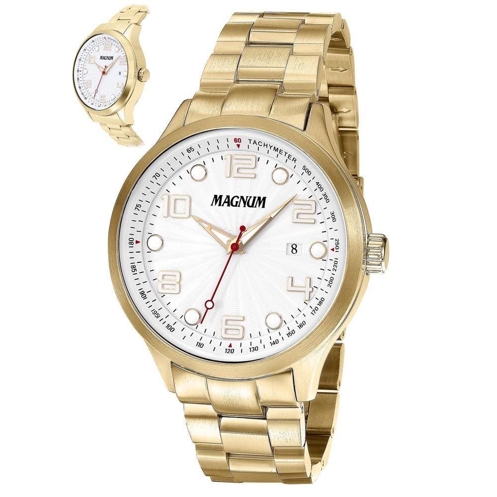 Relogio masculino magnum dourado military ma31524u em couro