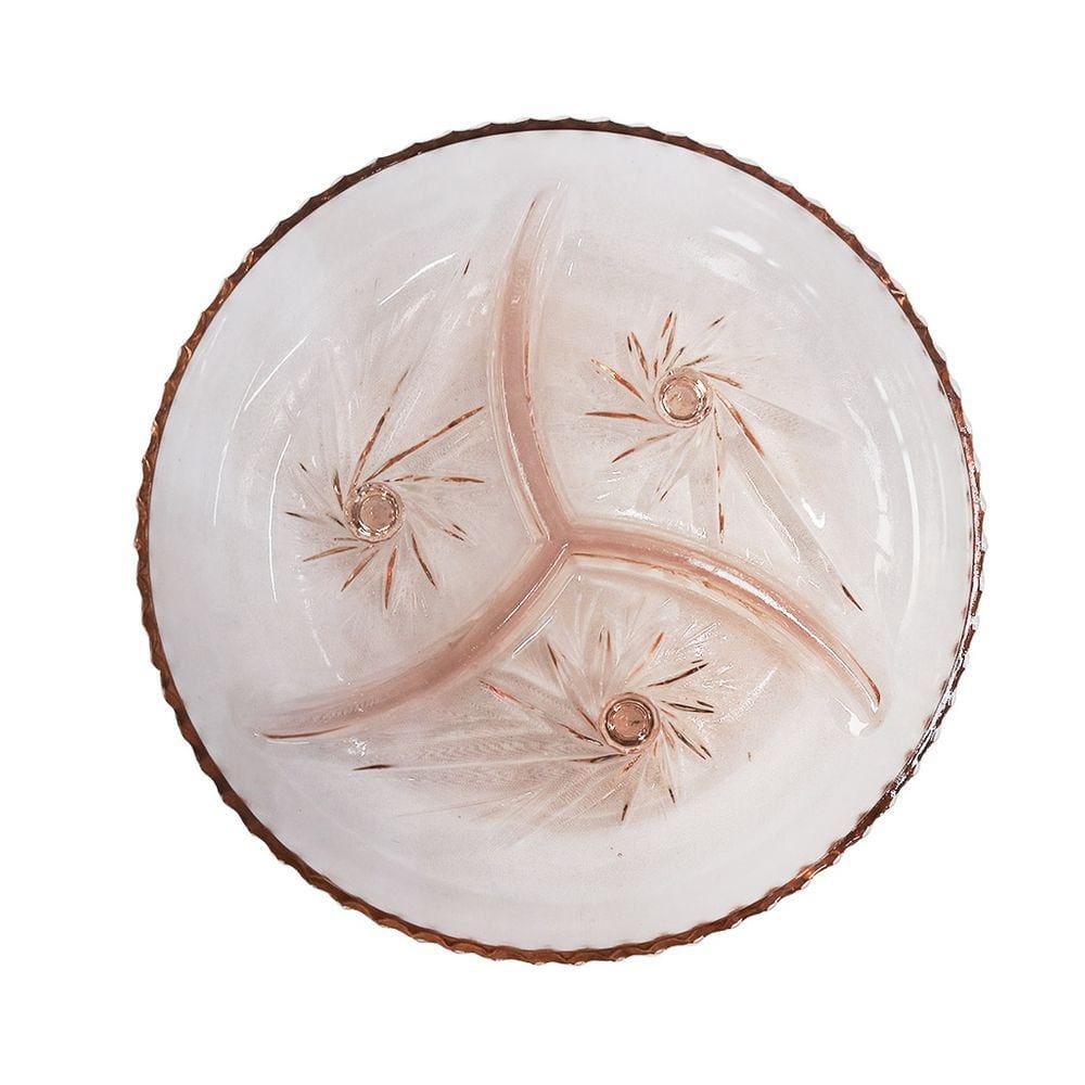 Petisqueira De Vidro Com 3 Divisórias Gold Rose 22cm