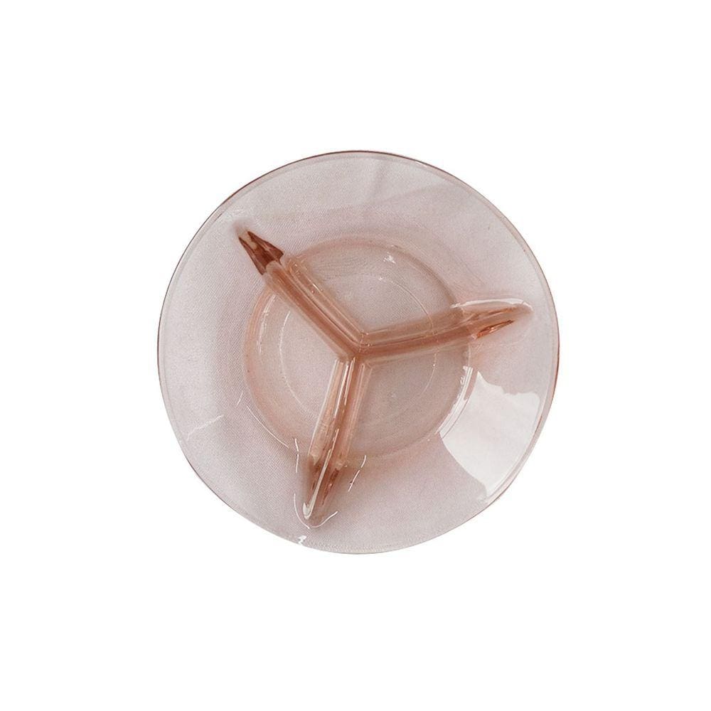 Petisqueira De Vidro Com Divisórias Cor Rosa 3x14cm