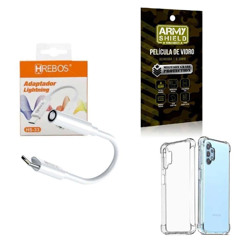 Capa Samsung A32 4G + Adaptador P2 Para Tipo C + Película 3D
