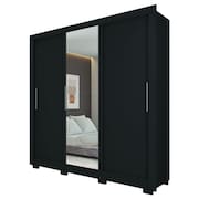 Guarda Roupas Casal com Espelho 3 Portas de Correr 2 Gavetas Vitória Preto Caemmum