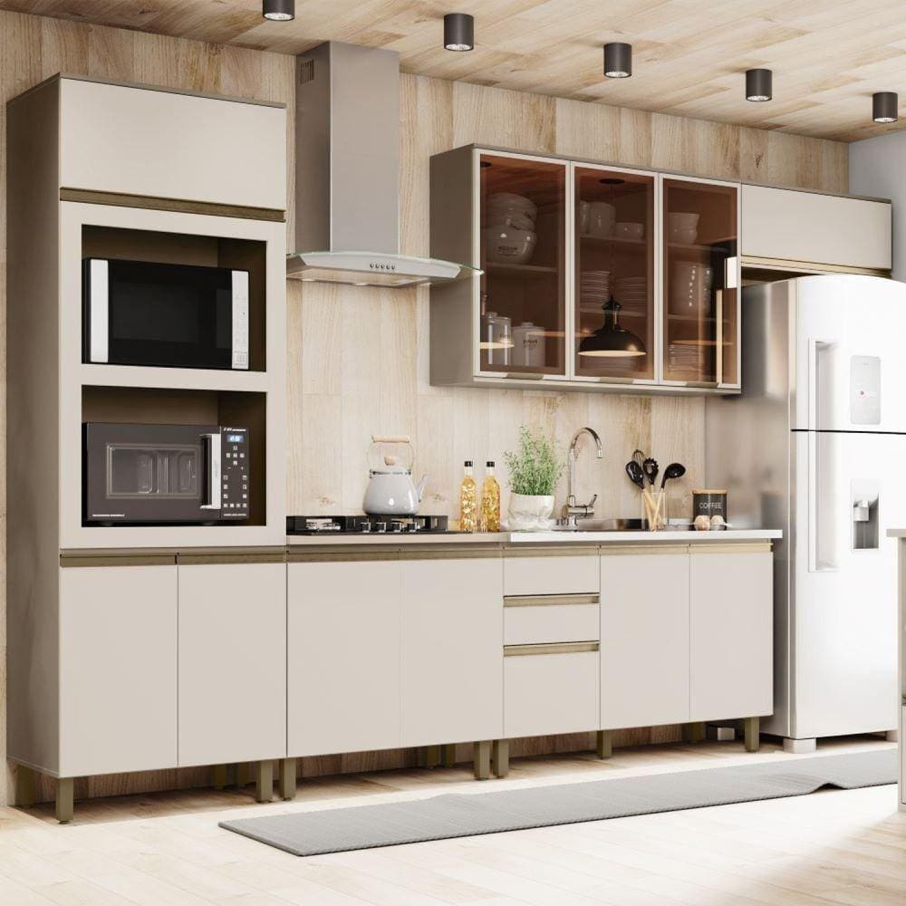 Cozinha Completa 5 Peças para Forno e Cooktop 12 Portas Aurora Espresso Móveis Duna/Cristal