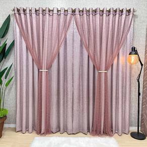 Cortina Aurora Cetim Amassado Tule Pérolas 3,00x2,50m Sala Quarto Varão 3m - Rosê