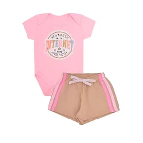 Conjunto Kit Body bebe Menina com Shorts em Moletinho