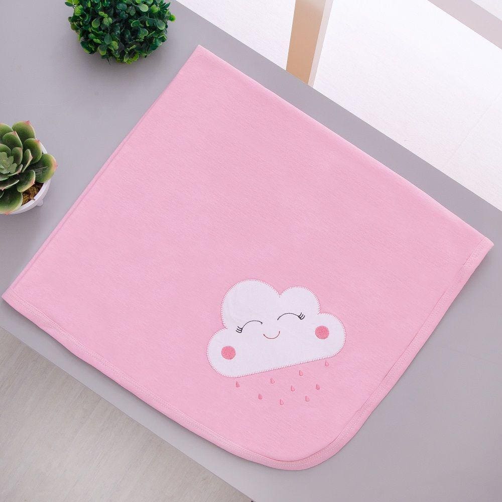 Manta Cueiro Malha 100% Algodão Para Bebê Nuvem Rosa