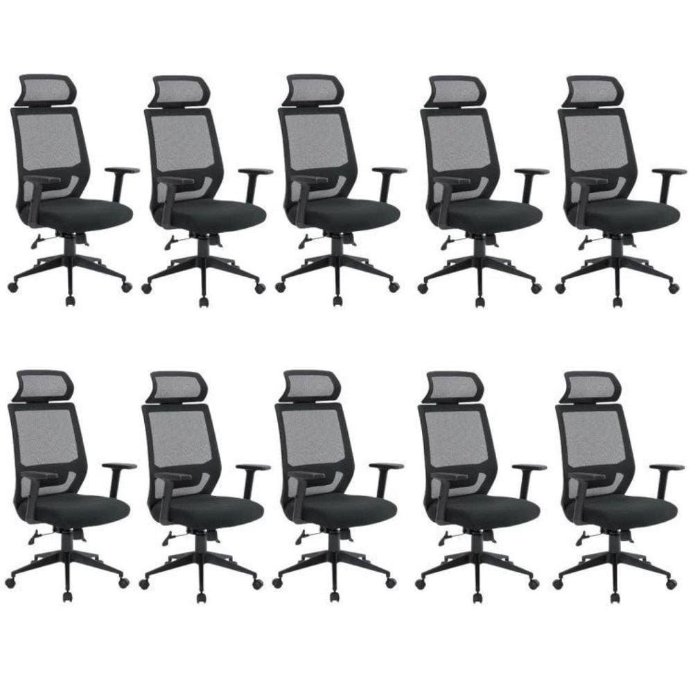 Kit 10 Cadeiras para Escritório Genebra Presidente com NR17 Preto