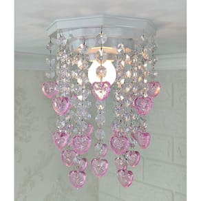 Lustre de Acrílico Rosa com Castanhas Transparentes - 25cm