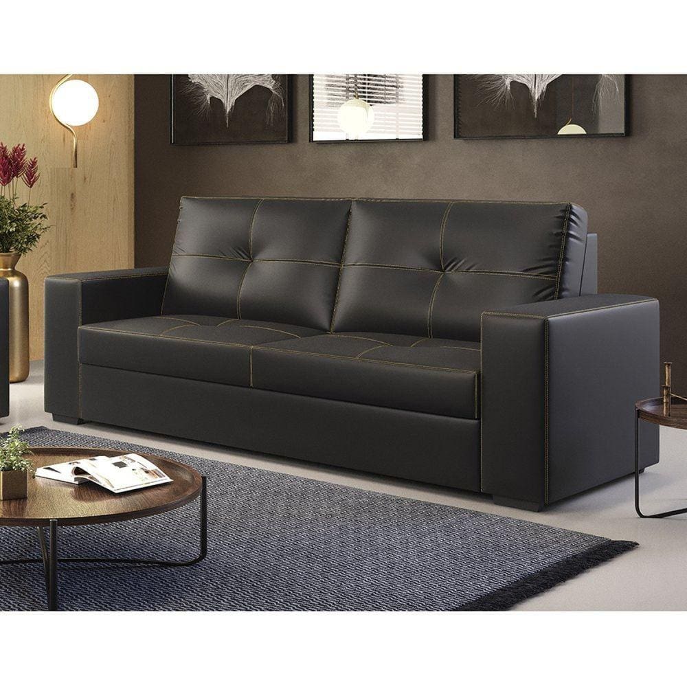 Sofá para Sala de Estar 03 Lugares Modelo Fixo La Paz Preto