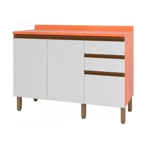 Balcão Macadâmia 120cm com Tampo 2 Portas 3 Gavetas 914103 Telasul