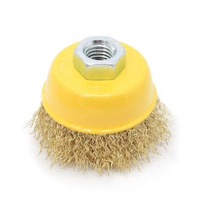 Escova Copo Aço Carbono Latonado 2.1/2" 64mm M14 Ondulada