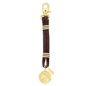 Chaveiro de Couro Natural com Cavalo Dourado