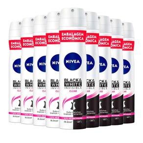 Kit Desodorante Aerosol Nívea Black & White Feminino 200ml - 9 unidades