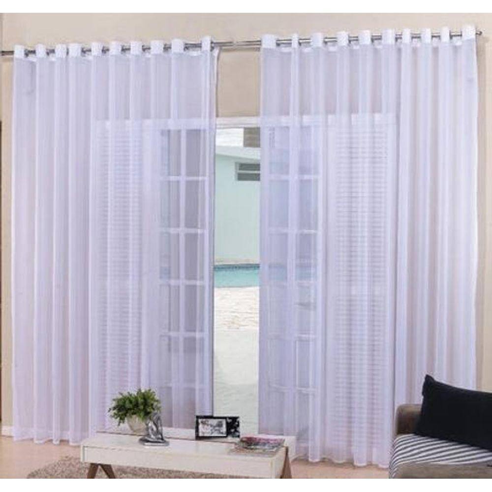 Cortina Varão Voil Liso Branco 3,00X2,30 Ilhós Cromado