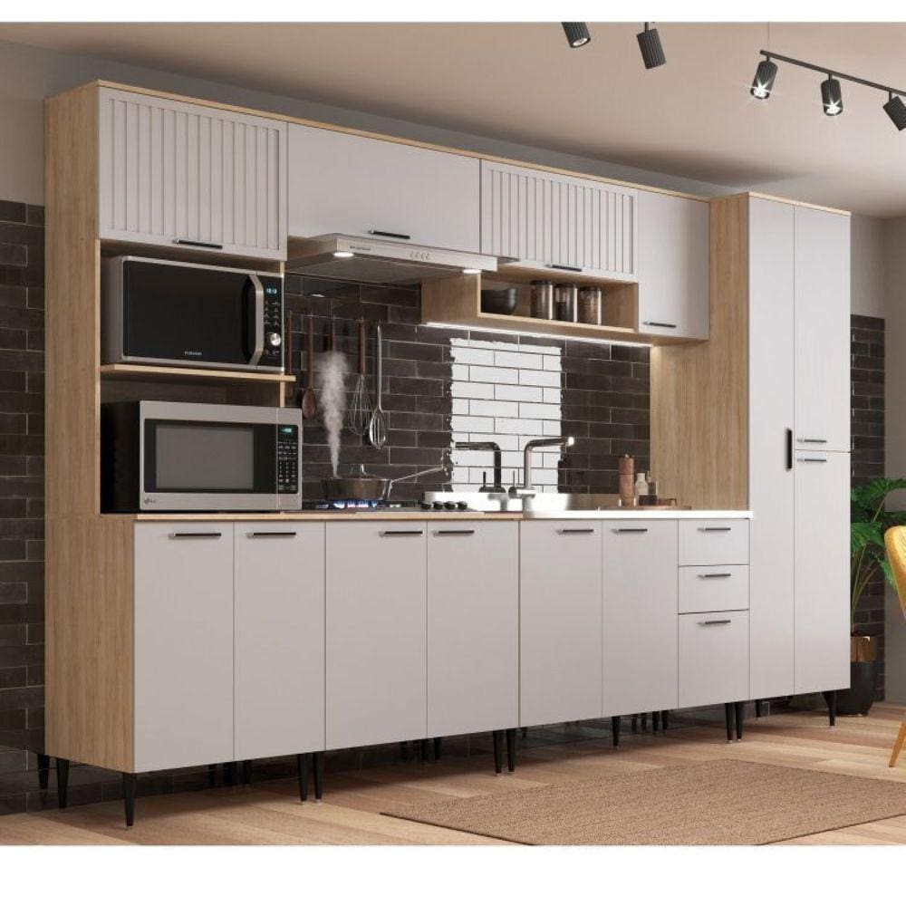 Cozinha Modulada 6 Peças 14 Portas 2 Gavetas Amalia Aveiro Oak/Cinza Urbano