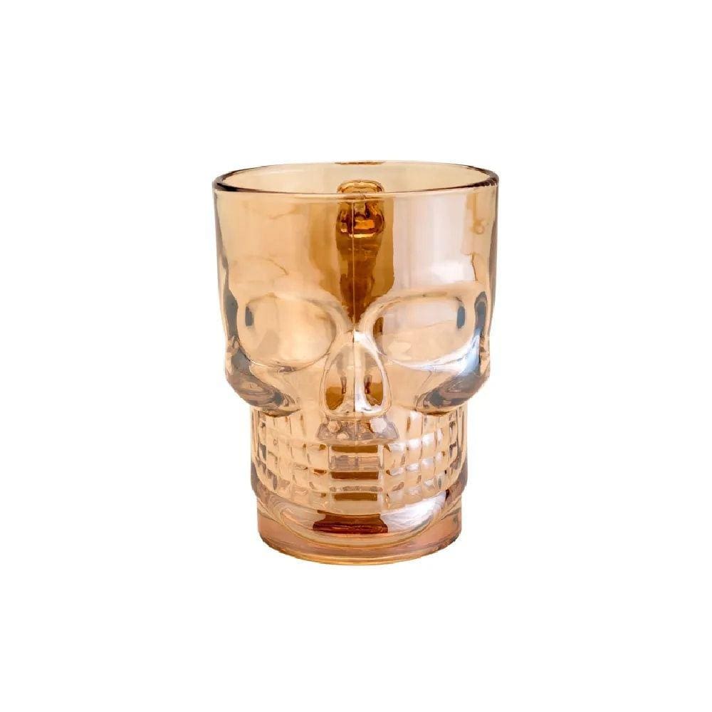 Caneca Vidro Chopp e Cerveja Caveira Rock Style Ambar 500 ml