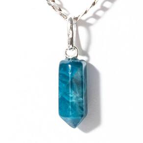 Colar Micro Pontinha Pedra Apatita Azul Montagem Prata 950