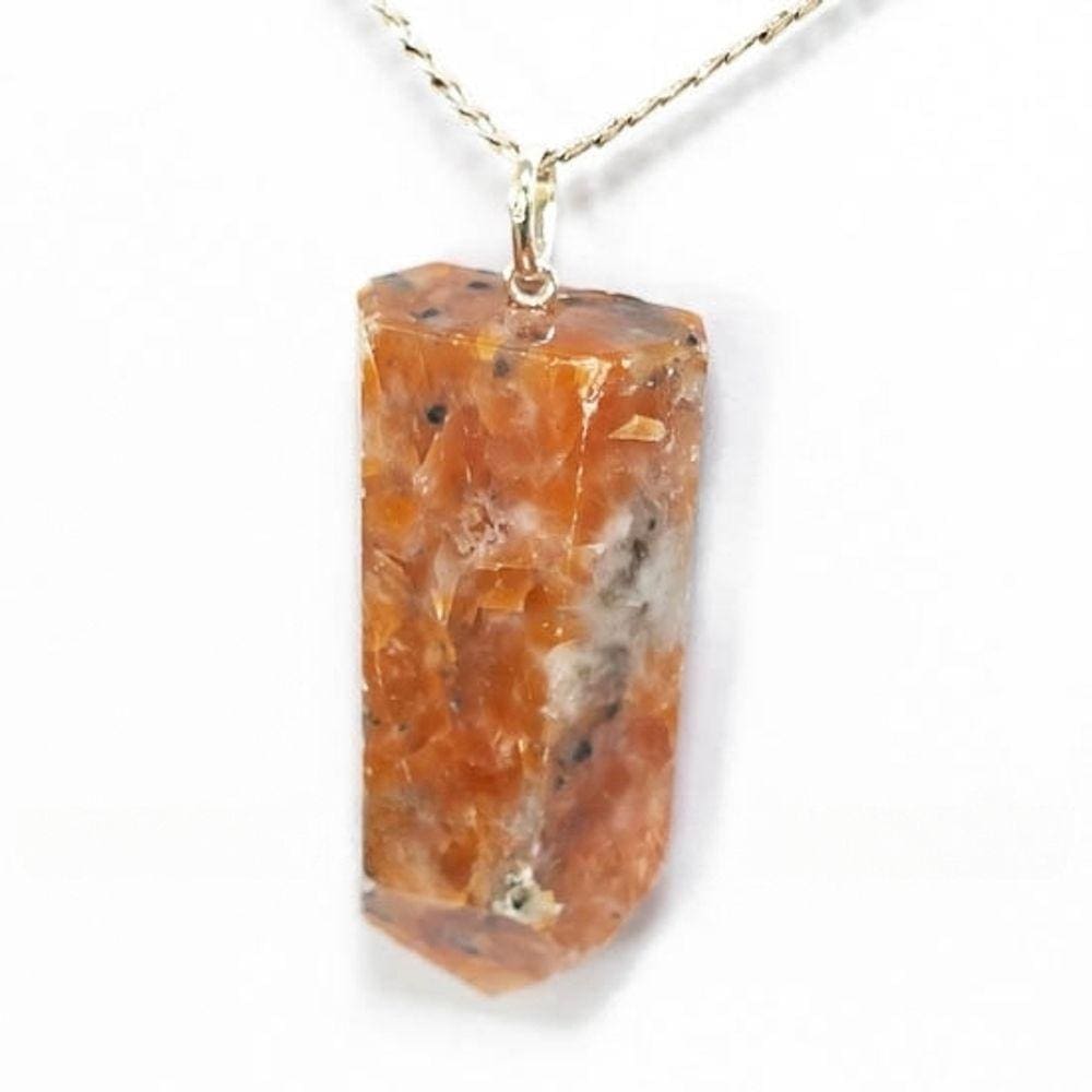 Colar Pontinha Calcita Laranja 45mm Presilha e Pino Prata 950