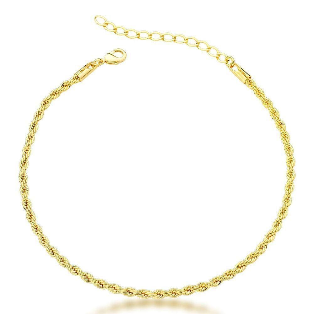 Tornozeleira Cordão Baiano 2,5mm Banhada A Ouro 18k 20cm