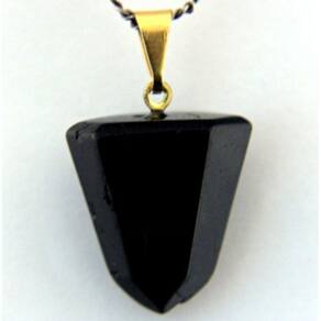 Colar Pontinha Pedra Turmalina Preta Presilha e Pino Dourado