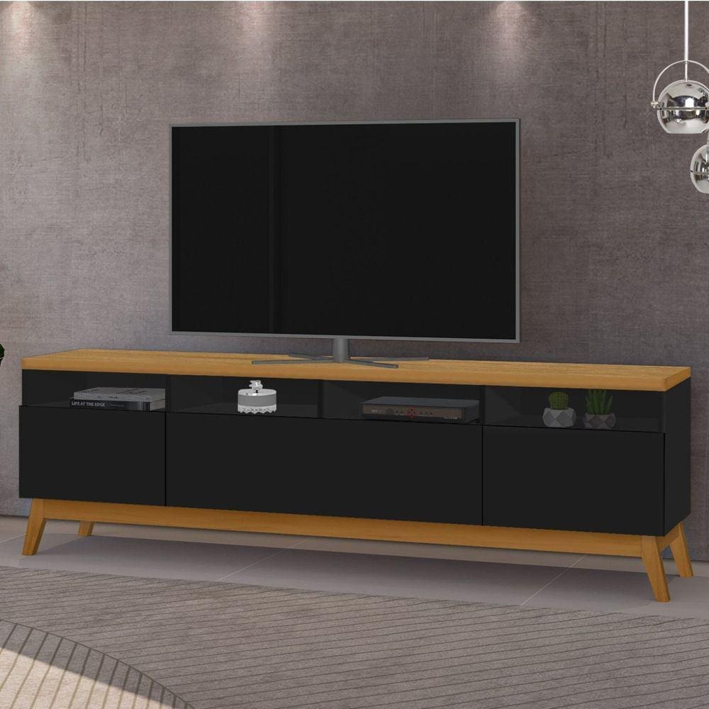 Rack para Tv até 89 Polegadas 180cm 3 Portas Supremo Preto/Marrom