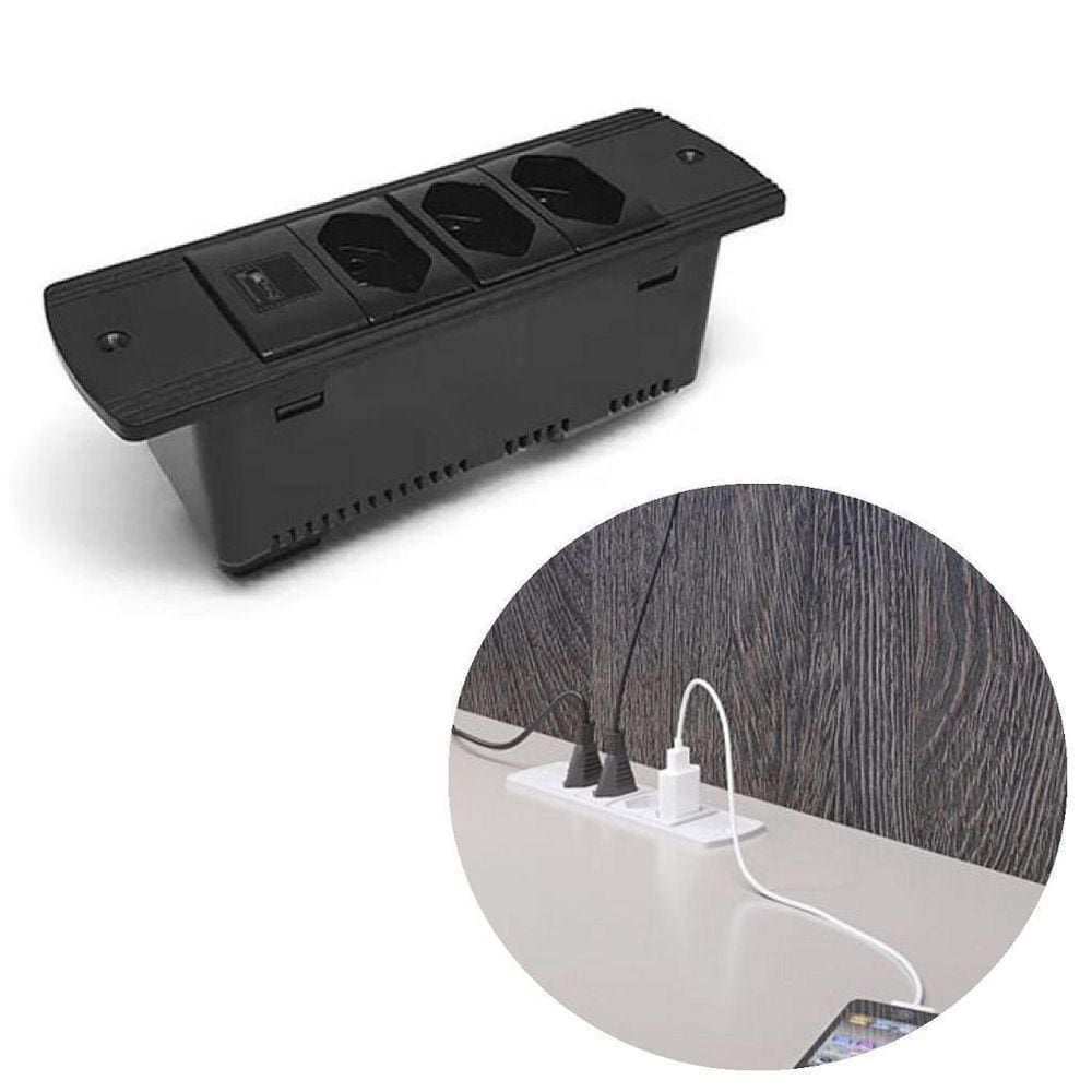 Regua S170 3 Tomadas Nbr + 1 Bloco Key Preto Qtmov