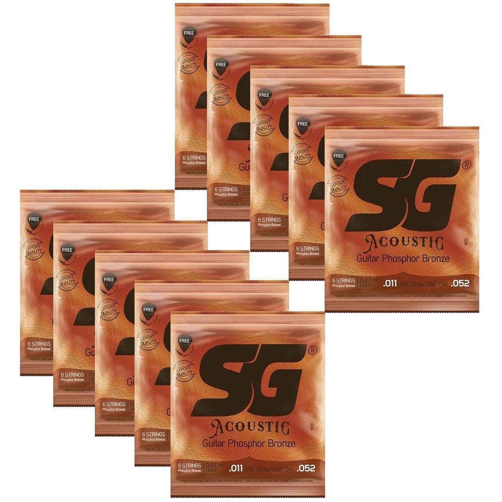 Kit 10 Encordoamentos Violao Aco Sg Fosforo Bronze 011 6691