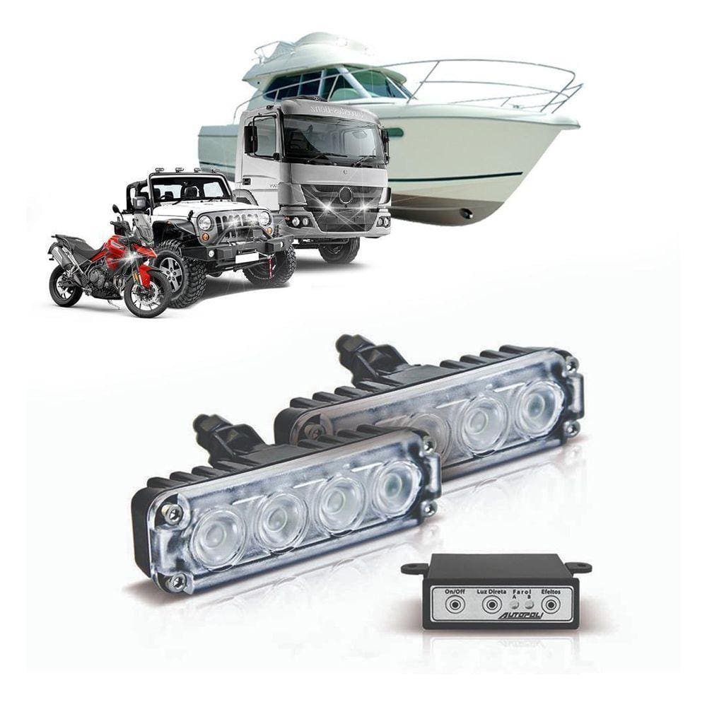 Par Farol Milha Slim Aluminio 4 Leds 4W 12V Ambar Com Modulo