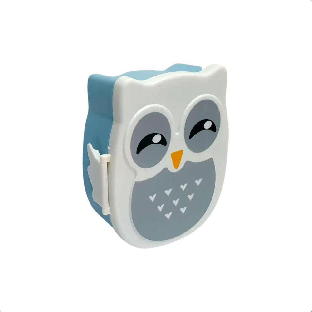 Marmita Lanche Infantil Plástico Garfo Colher Coruja - Azul