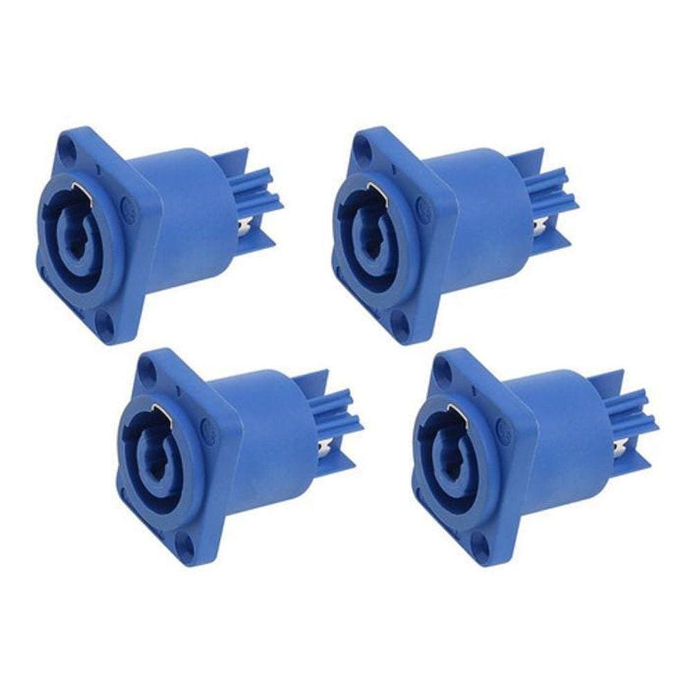 Kit 4 Conector Powercon In 3 Vias Femea Painel Azul Pratt