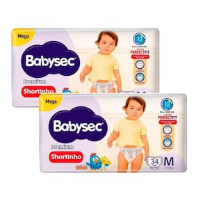 Kit 2 Fraldas Descartável Babysec Shortinho Mega M - 68 Tiras
