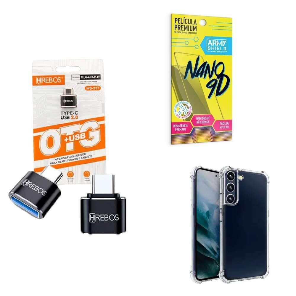 Kit Usb Para Tipo C + Capinha Samsung S23 + Película 9D