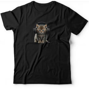 Camiseta algodão pets & natureza -gatinho com headphone