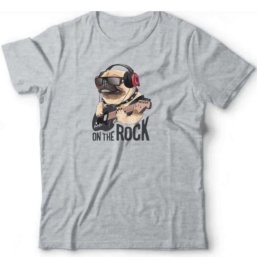 Camiseta algodão rock - Pug on the rock