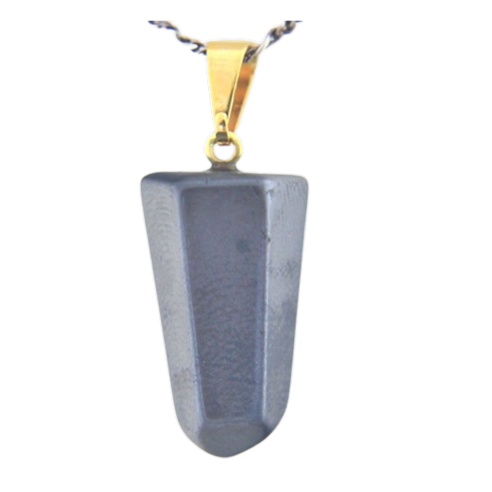 Colar Pontinha Pedra Hematita Presilha e Pino Dourado