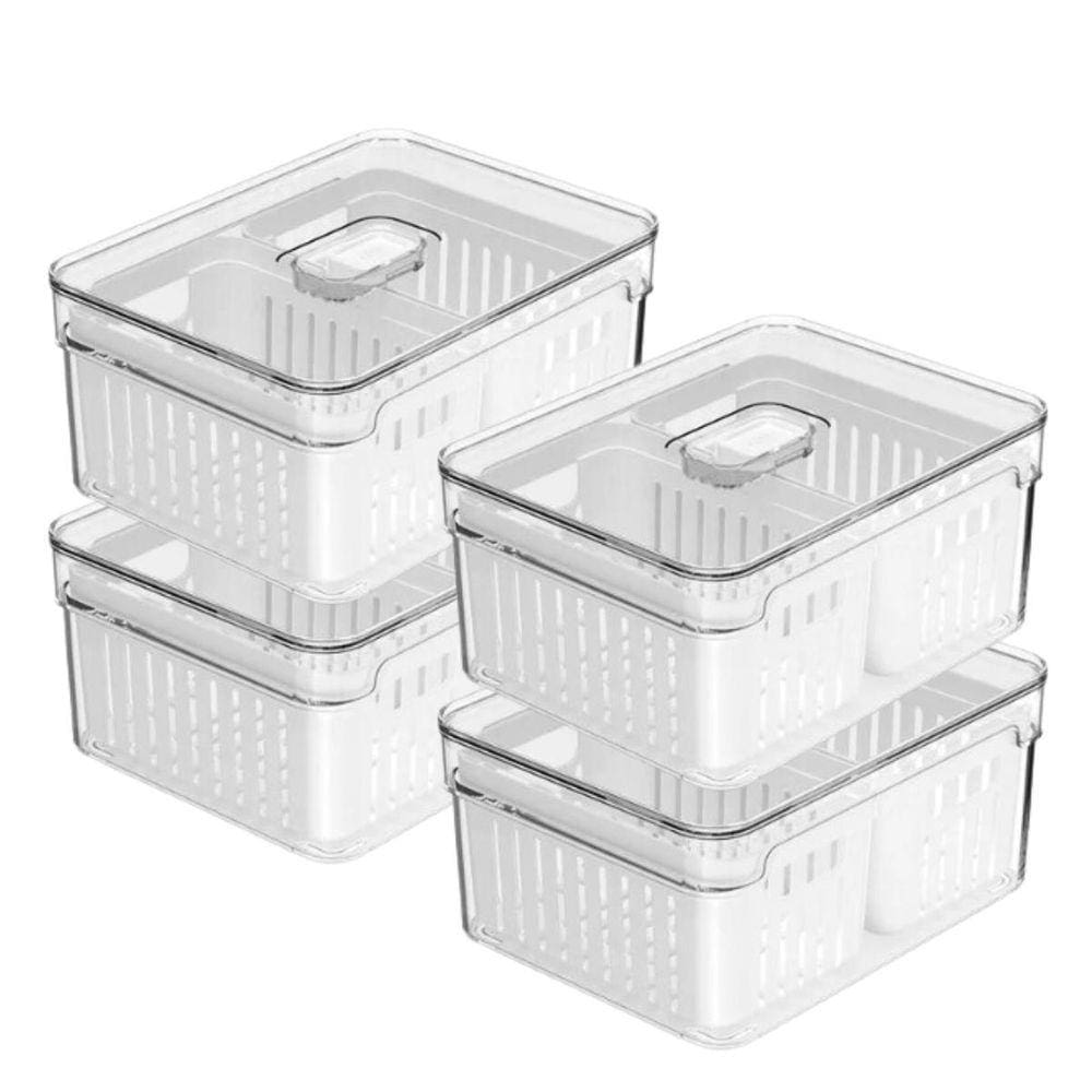 Kit 4 Organizadores Clear Fresh 2,2L c/ Tampa e Cesto