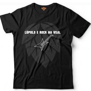 Camiseta algodão bebidas cerveja -Lupulo e rock na veia
