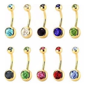 Kit 10 Piercing De Umbigo Dourado Banhado A Ouro 18K
