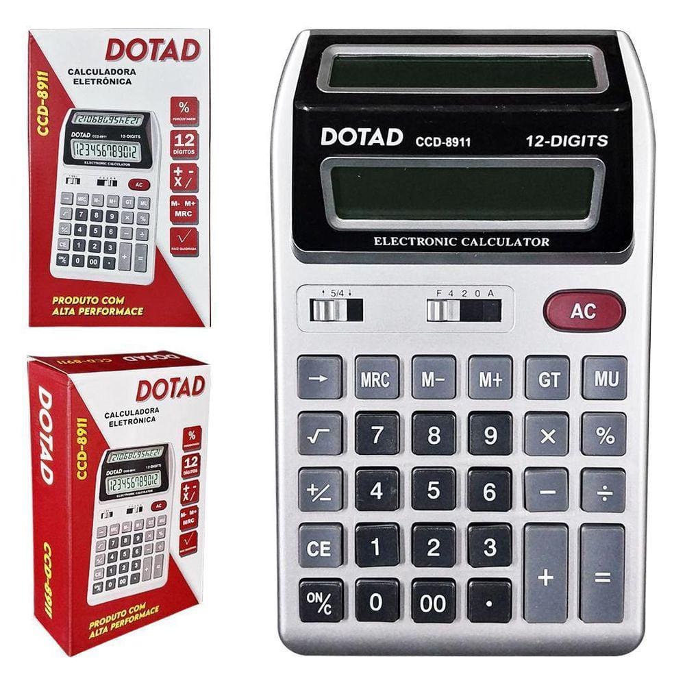 Calculadora 12 Dígitos - Duplo Visor - Prata/Preto