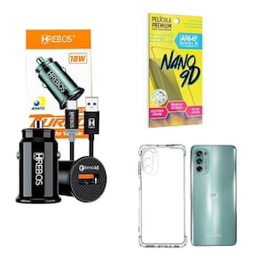 Kit Carregador Veicular + Capinha Motorola G62 + Película 9D
