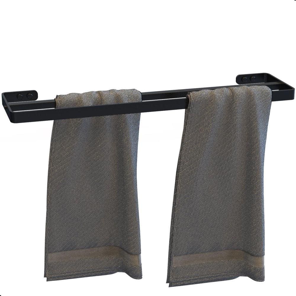 Porta Toalha Duplo Preto Max - Alumínio e Aço Inox - 44cm
