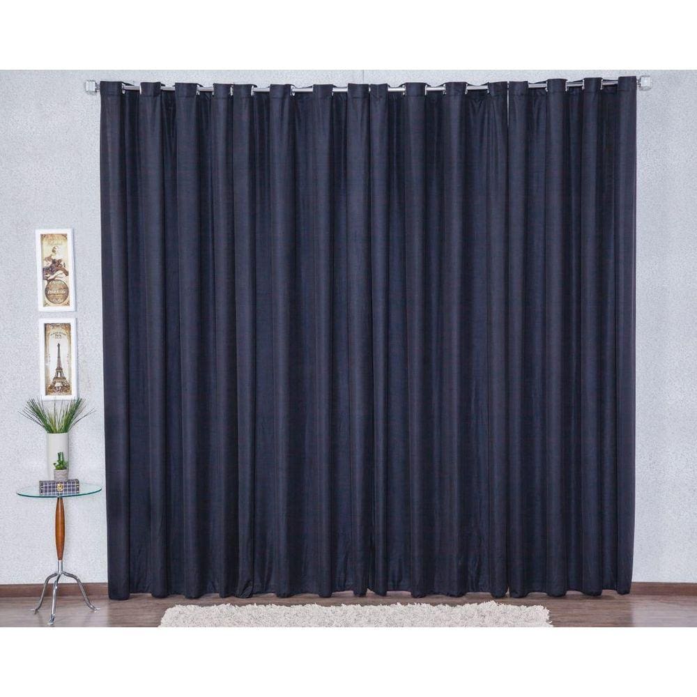 Cortina 300X280 Com Ilhós Pra Sala Malha Gel - Preto