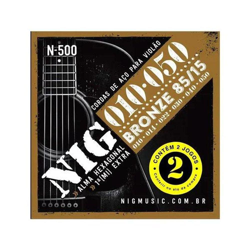 Kit 2 Encordoamento Cordas Violao 010 Nig N500 Set Mi Extra