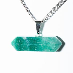 Colar Bi Ponta Quartzo Verde Natural Presilha Pino Prateado