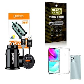 Kit Carregador Veicular + Capinha Motorol G60S + Película 3D