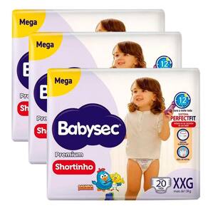Kit 3 Fraldas Descartável Babysec Shortinho Mega XXG - 60 Tiras