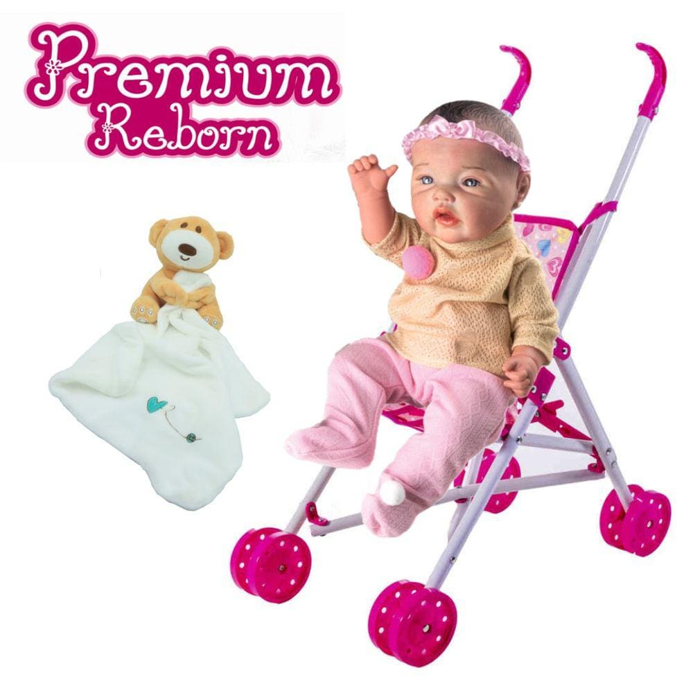 Bebê Reborn Olho Aberto, Baby Brink, Rosa