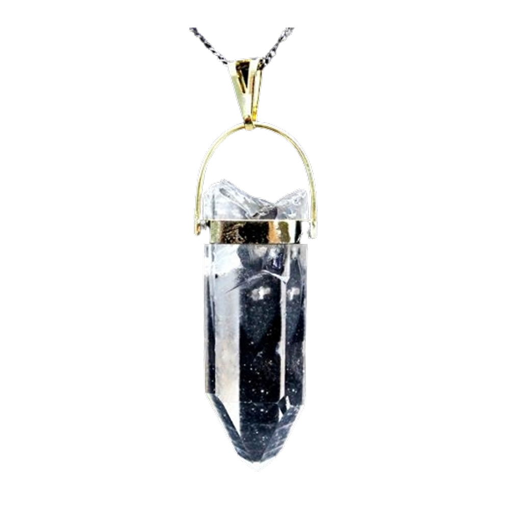 Colar Ponta Lemuria Bruto Montagem Envolto Dourado 30 mm