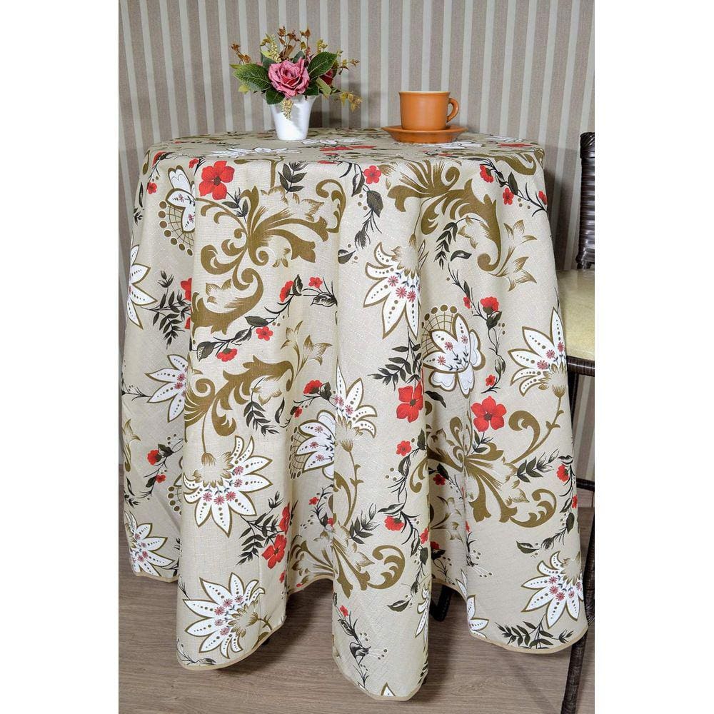 Toalha de Mesa Redonda em Linhão - Floral
