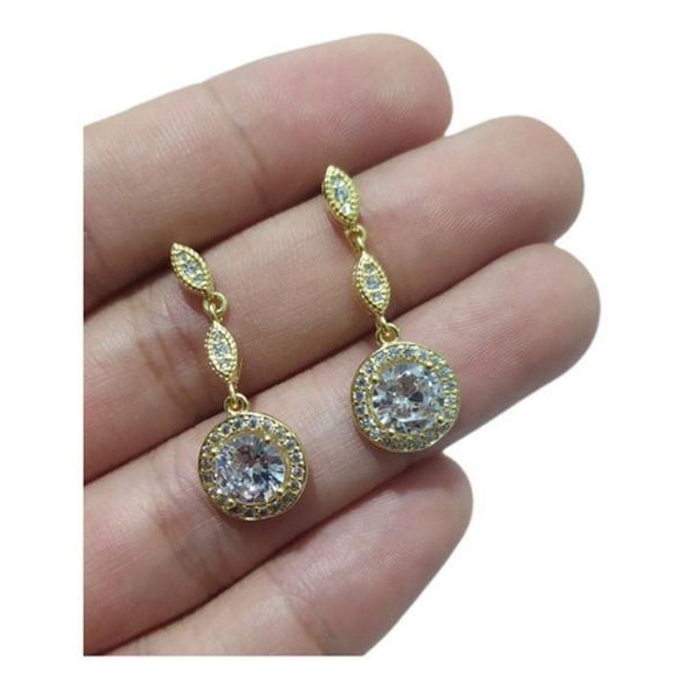 Brinco Noiva Zirconia Pendurado Delicado - Dourado