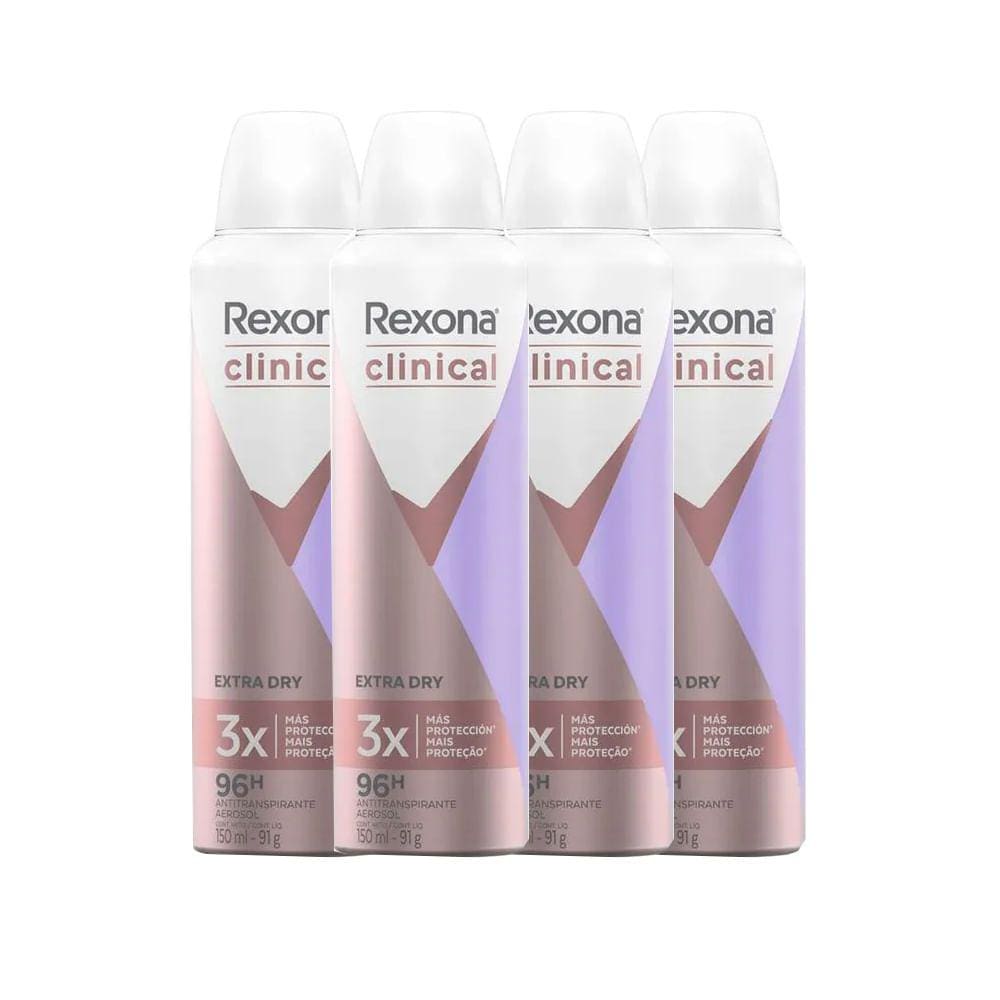 Kit Desodorante Aerosol Rexona Clinical Extra Dry 91g - 4 Unidades